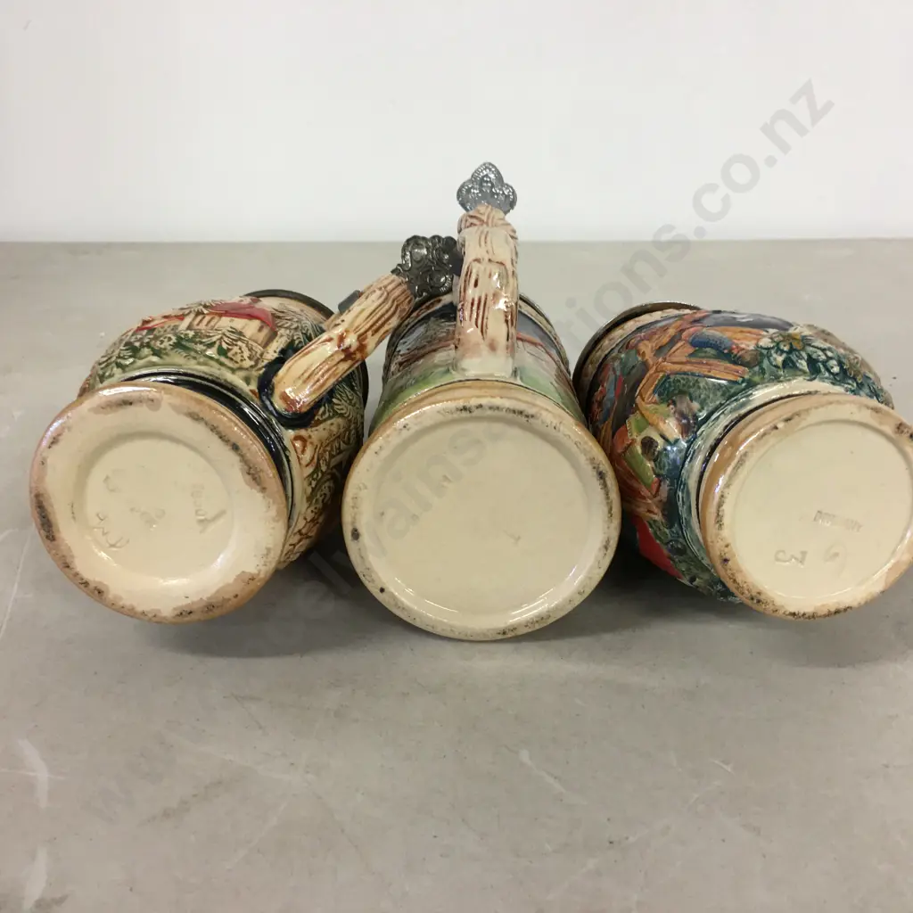 Vintage German Lidded Steins x3 Image 1++